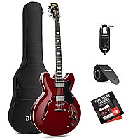Donner DJP 1000R Semi Hollow Body Double Cutaway Electric Guitar, Cherry Color